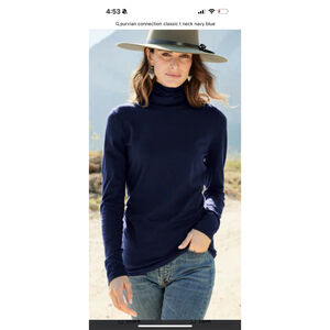Peruvian Connection Women’s Classic Turtleneck Size XL Navy Blue Pima Cotton